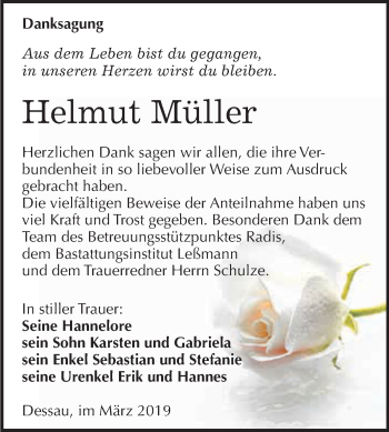 Traueranzeige von Helmut Müller von WVG - Wochenspiegel Dessau / Köthen