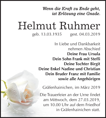 Traueranzeige von Helmut Ruhmer von Mitteldeutsche Zeitung