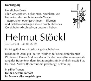 Traueranzeige von Helmut Stöckl von Mitteldeutsche Zeitung