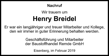 Traueranzeige von Henry Breidel von Mitteldeutsche Zeitung