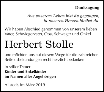Traueranzeige von Herbert Stolle von Mitteldeutsche Zeitung Sangerhausen