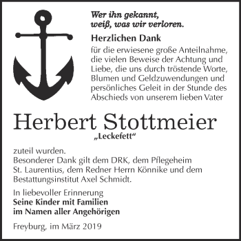 Traueranzeige von Herbert Stottmeier von WVG - Wochenspiegel NMB / WSF / ZTZ