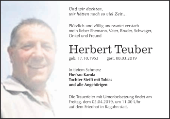 Traueranzeige von Herbert Teuber von WVG - Wochenspiegel Bitterfeld