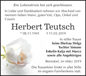 Traueranzeige von Herbert Teutsch von Mitteldeutsche Zeitung