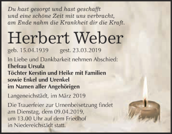 Traueranzeige von Herbert Weber von WVG - Wochenspiegel Merseburg