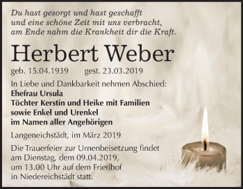 Traueranzeige von Herbert Weber von Mitteldeutsche Zeitung