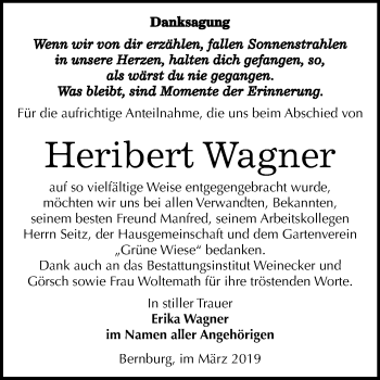 Traueranzeige von Heribert Wagner von Mitteldeutsche Zeitung