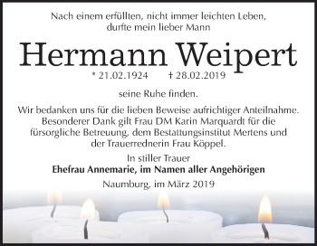 Traueranzeige von Hermann Weipert von Mitteldeutsche Zeitung