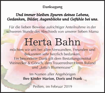 Traueranzeige von Herta Bahn von Super Sonntag Bernburg