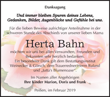 Traueranzeige von Herta Bahn von Mitteldeutsche Zeitung