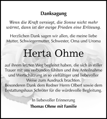 Traueranzeige von Herta Ohme von Mitteldeutsche Zeitung Bitterfeld