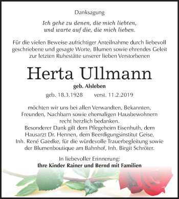 Traueranzeige von Herta Ullmann von Mitteldeutsche Zeitung