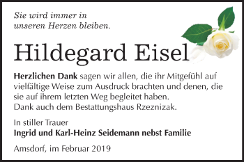 Traueranzeige von Hildegard Eisel von Mitteldeutsche Zeitung