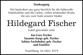 Traueranzeige von Hildegard Fischer von Mitteldeutsche Zeitung