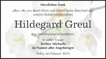 Traueranzeige von Hildegard Greul von Super Sonntag Bernburg