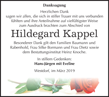Traueranzeige von Hildegard Kappel von Mitteldeutsche Zeitung