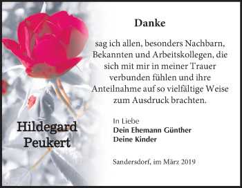 Traueranzeige von Hildegard Peukert von Mitteldeutsche Zeitung Bitterfeld