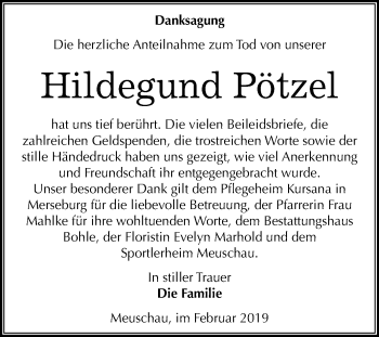 Traueranzeige von Hildegund Pötzel von Mitteldeutsche Zeitung Merseburg/Querfurt