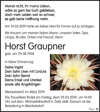 Traueranzeige von Horst Graupner von Mitteldeutsche Zeitung Zeitz