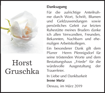 Traueranzeige von Horst Gruschka von Mitteldeutsche Zeitung Dessau-Roßlau