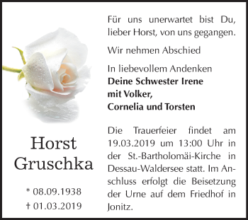 Traueranzeige von Horst Gruschka von Mitteldeutsche Zeitung Dessau-Roßlau