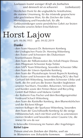 Traueranzeige von Horst Lajow von Mitteldeutsche Zeitung