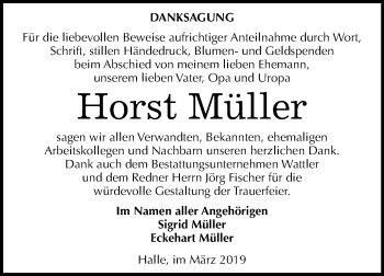Traueranzeige von Horst Müller von Mitteldeutsche Zeitung Halle/Saalkreis