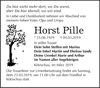 Traueranzeige von Horst Pille von Mitteldeutsche Zeitung Merseburg/Querfurt