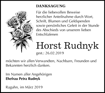 Traueranzeige von Horst Rudnyk von Mitteldeutsche Zeitung