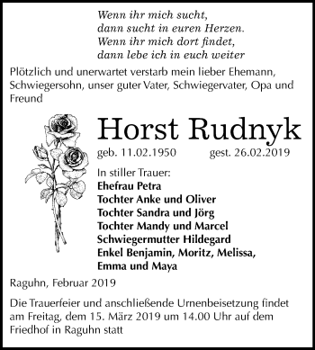 Traueranzeige von Horst Rudnyk von Mitteldeutsche Zeitung