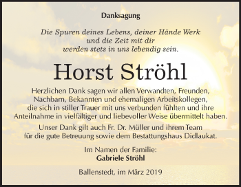 Traueranzeige von Horst Ströhl von Mitteldeutsche Zeitung Quedlinburg