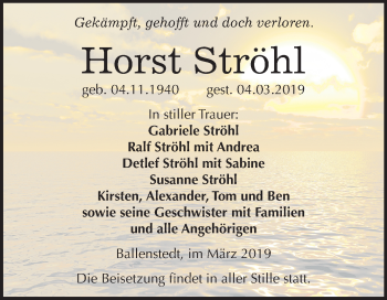 Traueranzeige von Horst Ströhl von Mitteldeutsche Zeitung Quedlinburg