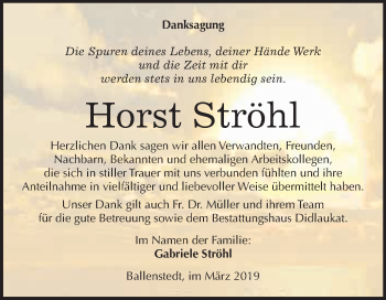Traueranzeige von Horst Ströhl von WVG - Wochenspiegel Quedlinburg