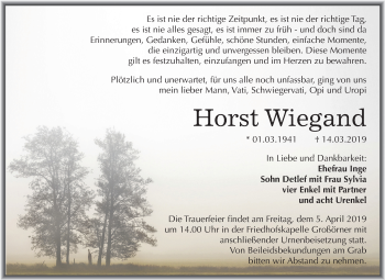 Traueranzeige von Horst Wiegand von Mitteldeutsche Zeitung Aschersleben
