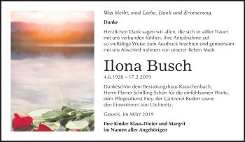 Traueranzeige von Ilona Busch von Mitteldeutsche Zeitung Weißenfels