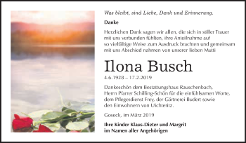 Traueranzeige von Ilona Busch von WVG - Wochenspiegel NMB / WSF / ZTZ