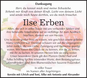 Traueranzeige von Ilse Erben von WVG - Wochenspiegel Merseburg