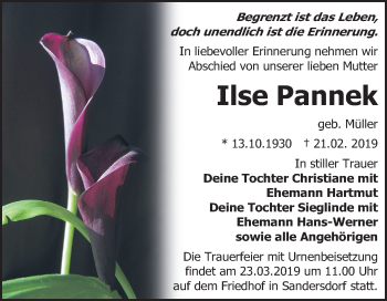 Traueranzeige von Ilse Pannek von Mitteldeutsche Zeitung