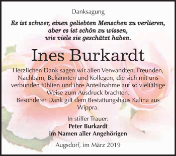 Traueranzeige von Ines Burkardt von Super Sonntag SGH Mansf. Land