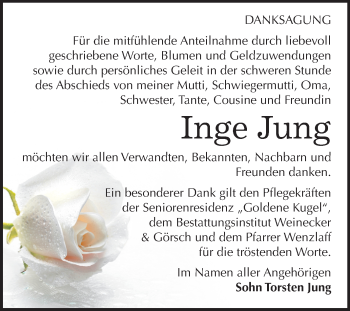 Traueranzeige von Inge Jung von Mitteldeutsche Zeitung