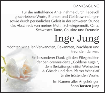 Traueranzeige von Inge Jung von Super Sonntag Bernburg