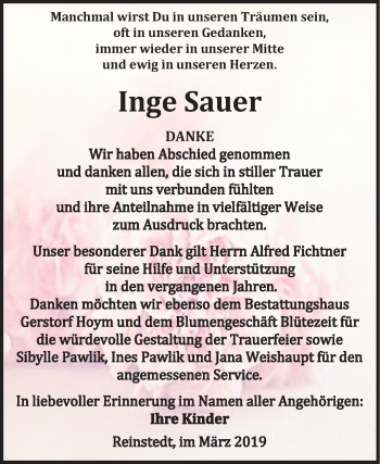 Traueranzeige von Inge Sauer von Mitteldeutsche Zeitung Quedlinburg
