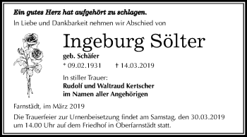 Traueranzeige von Ingeburg Sölter von Mitteldeutsche Zeitung Merseburg/Querfurt