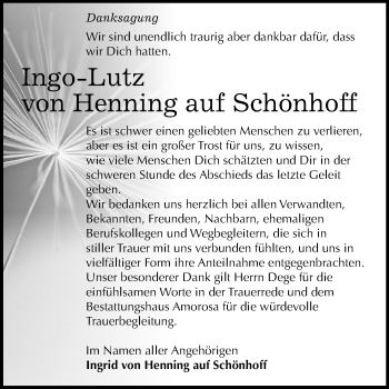 Traueranzeige von Ingo-Lutz von Henning auf Schönhoff von Mitteldeutsche Zeitung Dessau-Roßlau