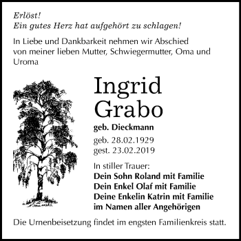 Traueranzeige von Ingrid Grabo von Mitteldeutsche Zeitung