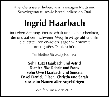 Traueranzeige von Ingrid Haarbach von Mitteldeutsche Zeitung Bitterfeld