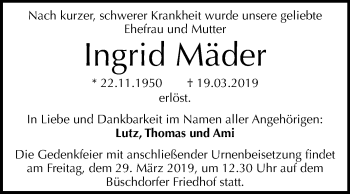 Traueranzeige von Ingrid Mäder von Mitteldeutsche Zeitung Halle/Saalkreis