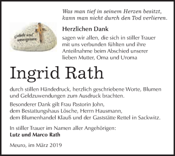 Traueranzeige von Ingrid Rath von WVG - Wochenspiegel Wittenberg