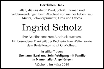 Traueranzeige von Ingrid Scholz von Mitteldeutsche Zeitung Merseburg/Querfurt
