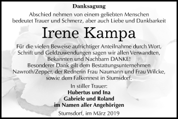 Traueranzeige von Irene Kampa von Mitteldeutsche Zeitung